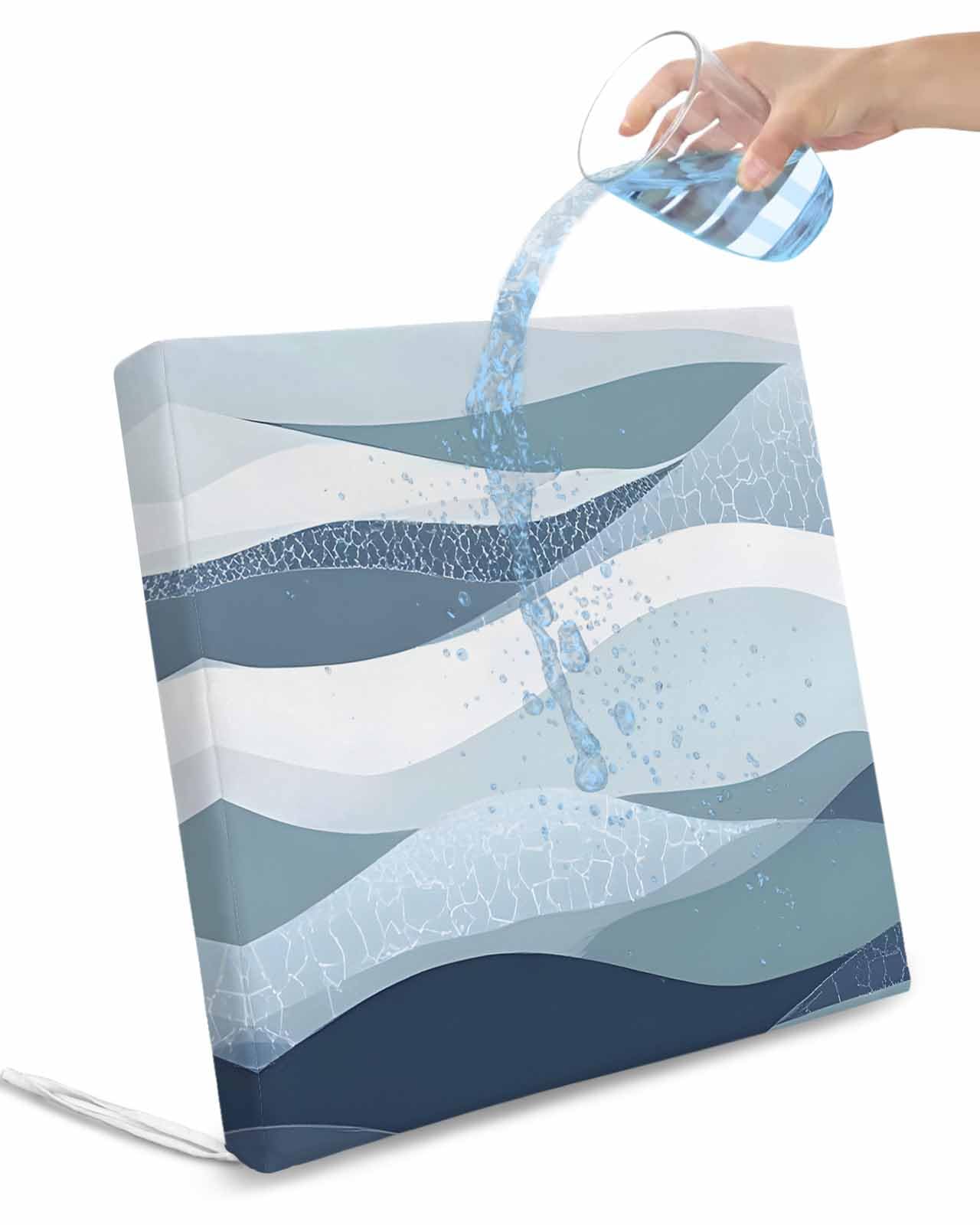 Hokiten Blue Aqua Ombre Stripe Outdoor Cushion Chair Cover Set of 2 - Waterproof Couch Seat Covers, Modern Art Abstract Moire Wave Patio Furniture Protector Cushions Slipcovers for Sofa/RV, 22