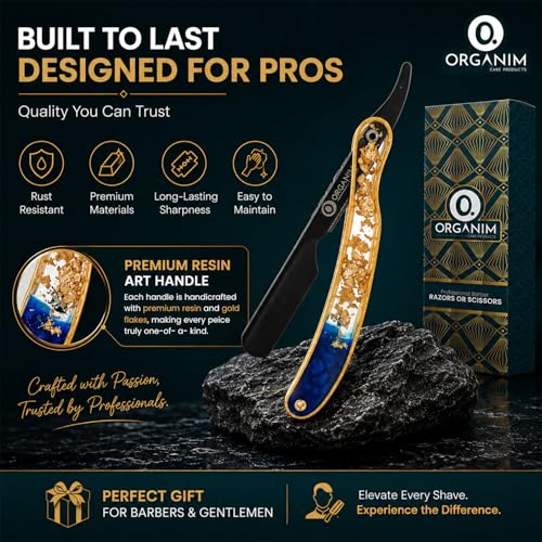 Image of Professional Straight Shaving Razor with Premium Handmade Resin Art Handle | Heavy Duty Sliding Head Barber Ustra for Men | Salon & Home Smooth Shave