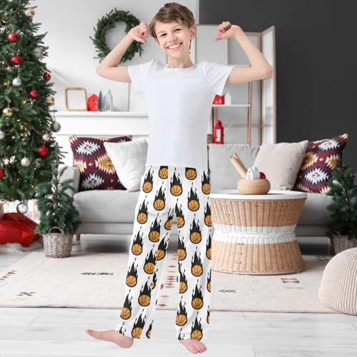 Boy's Pants Basketball Fire Cartoon Jogger Pants Elastic Waist Long Bottoms Trousers with Pockets 6-14 Years2