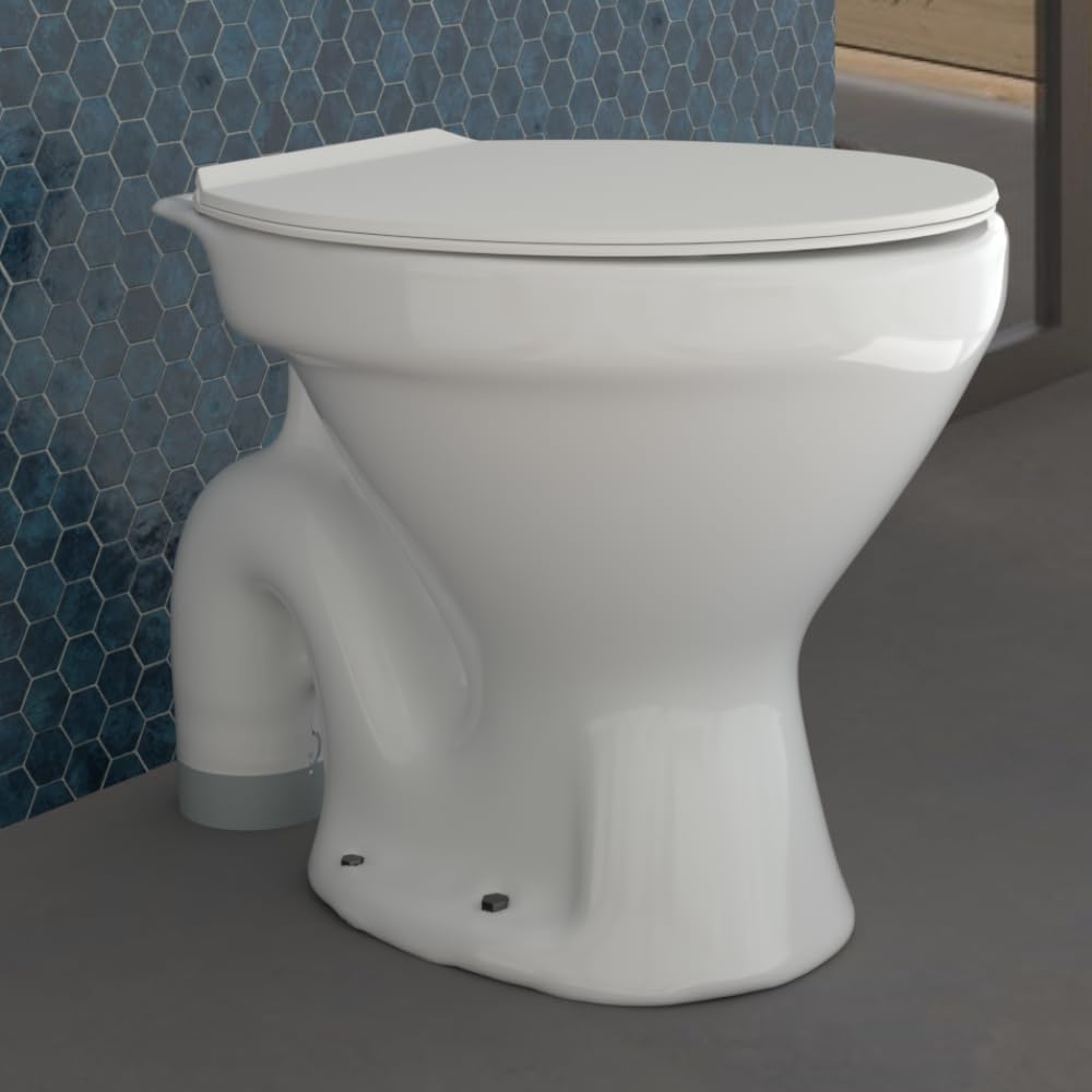 Ceramic Floor Mounted EWC Combo with Seat Cover (PP) - P Trap Commode 52 X 36 X 40 cm (White Glossy Finish) for Bathrooms (S TRAP)