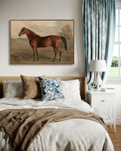 Image of KISSFOX Framed Wall Art Vintage Wall Decor Horse Pictures Equestrian Canvas Art Retro Animal Paintings Farmhouse Artwork For Bedroom Living Room Kitchen