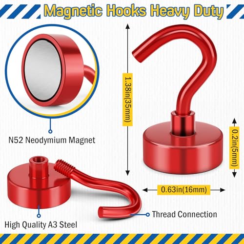 Image of FINDMAG 28 Pack Magnet Hooks, 30LB+ Magnetic Hooks for Cruise Cabins, Red | Strong Magnets with Hooks for Fridge, Refrigerator, Ship, Travel, Office and Classroom, Heavy Duty Cruise Hooks