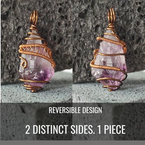 Men's Large Raw Gemstone Pendant Necklace – Antique Bronze Wire Wrap, Birthstone Collection, 24" Black Leather Cord, Handcrafted in North America - Image 6