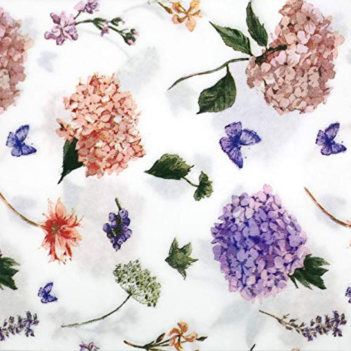 Colored Paper Napkins, 20 Count Shabby Chic Napkins for Wedding, Dinner Tea Party Shower Cocktail Napkins (Hydrangea and butterfly)
