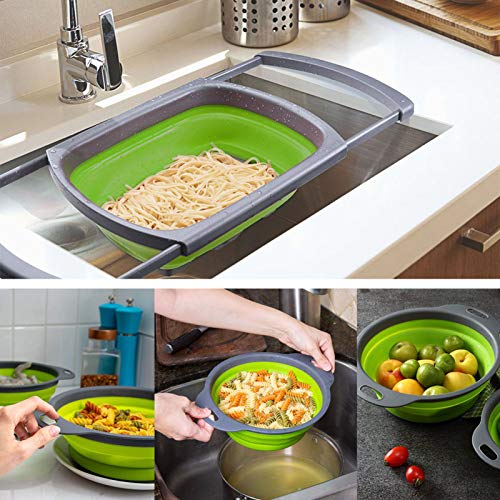 EigPluy Kitchen Collapsible Colander Over The Sink Kitchen Colander Strainer With Extendable Handles 6 Quart Folding Strainer for Draining Fruit,Pasta,Vegetable(3 packs) - Thumbnail 3