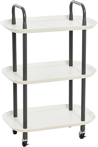 Main + Mesa Carrito moderno de plástico y metal de 3 niveles, blanco y gris oscuro disponible en Yaxa Costa Rica