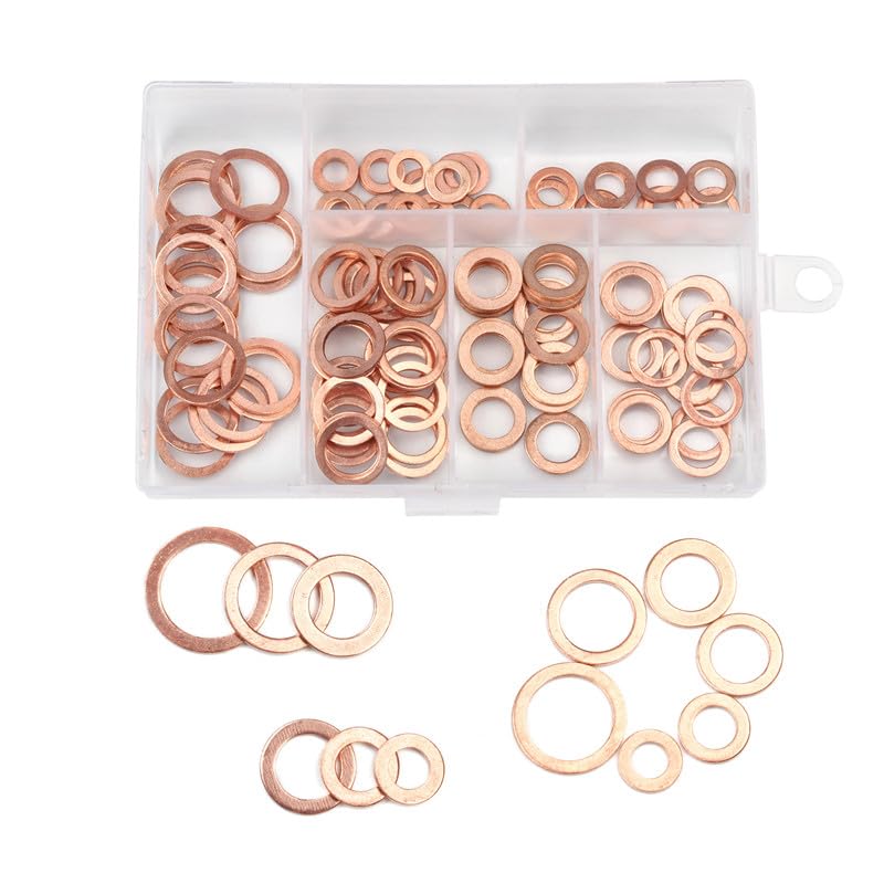 120Pcs M5/M6/M8/M10/M12 Copper Sealing Washer for Boat Crush Washer Flat Seal Ring Fitting Kit