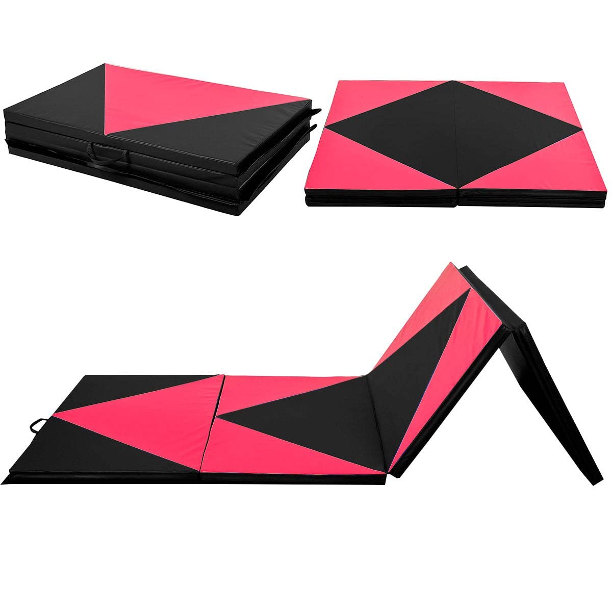 GYMAX Tappetino Pieghevole da Ginnastica, Materassino Fitness a 4 Segmenti, 300x120x5 cm, con Maniglia Portatile, Impermeabile