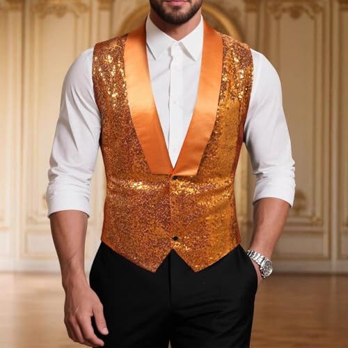 Men's Sequin Vest Formal V-neck Slim Fit Shiny Waistcoat Two Buttons Sparkly Casual Vests Wedding Prom Party Tuxedo2