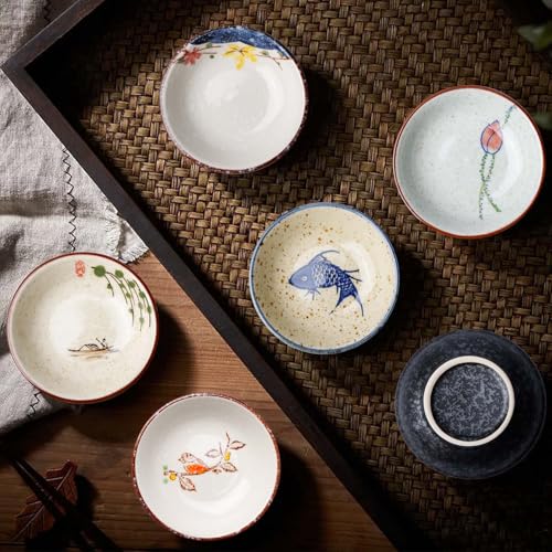 Lot de 6 bols à sauce soja, en céramique, pour sauce soja, snacks, sauces, tapas, petits bols à épices, empilables, mini bols à sauce soja, pour épices, sauces soja, collations