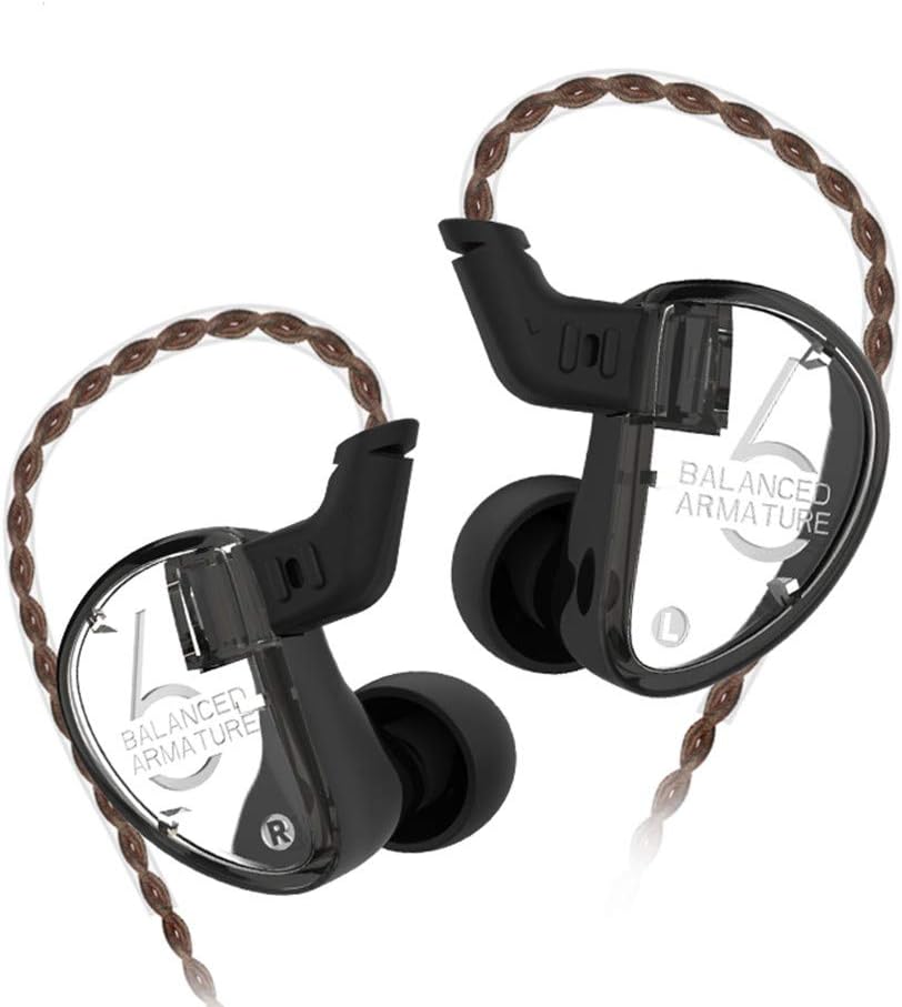 Yinyoo KZ AS06 In Ear Earphones KZ Triple Driver 3BA In Ear Monitors Armature Headphones High Fidelity HiFi Headset Noise Isolating KZ Earbuds(Black no mic)