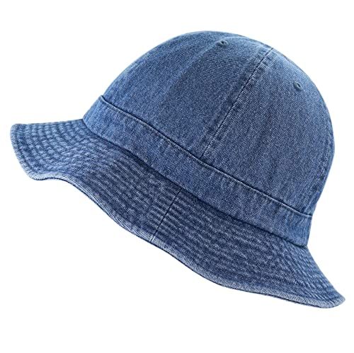 The Hat Depot 100% Cotton Long Brim and Deeper Beanie & Tennis Packable Summer Fashion Bucket Hat (S/M, 2. Tennis - Dark Denim)