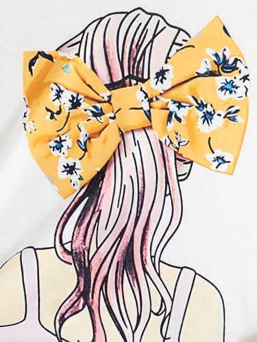 Image of Girl's 2 Pcs Outfits Short Sleeve Graphic T-Shirt Top and Paperbag Waist Shorts Set with Belt (White Yellow, 5T)