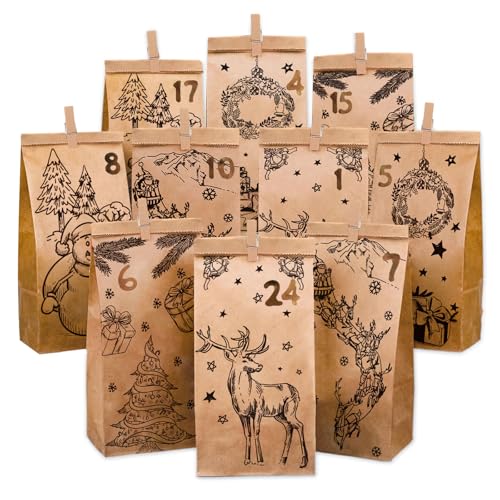 Adventskalender zum Befüllen Kinder, 2025 Adventskalender Selber Befüllen, 24 Pcs DIY Weihnachtskalender Selber Machen, Adventstüten Säckchen, Adventskalendertüten Selbers Basteln für Kind&Erwachsene