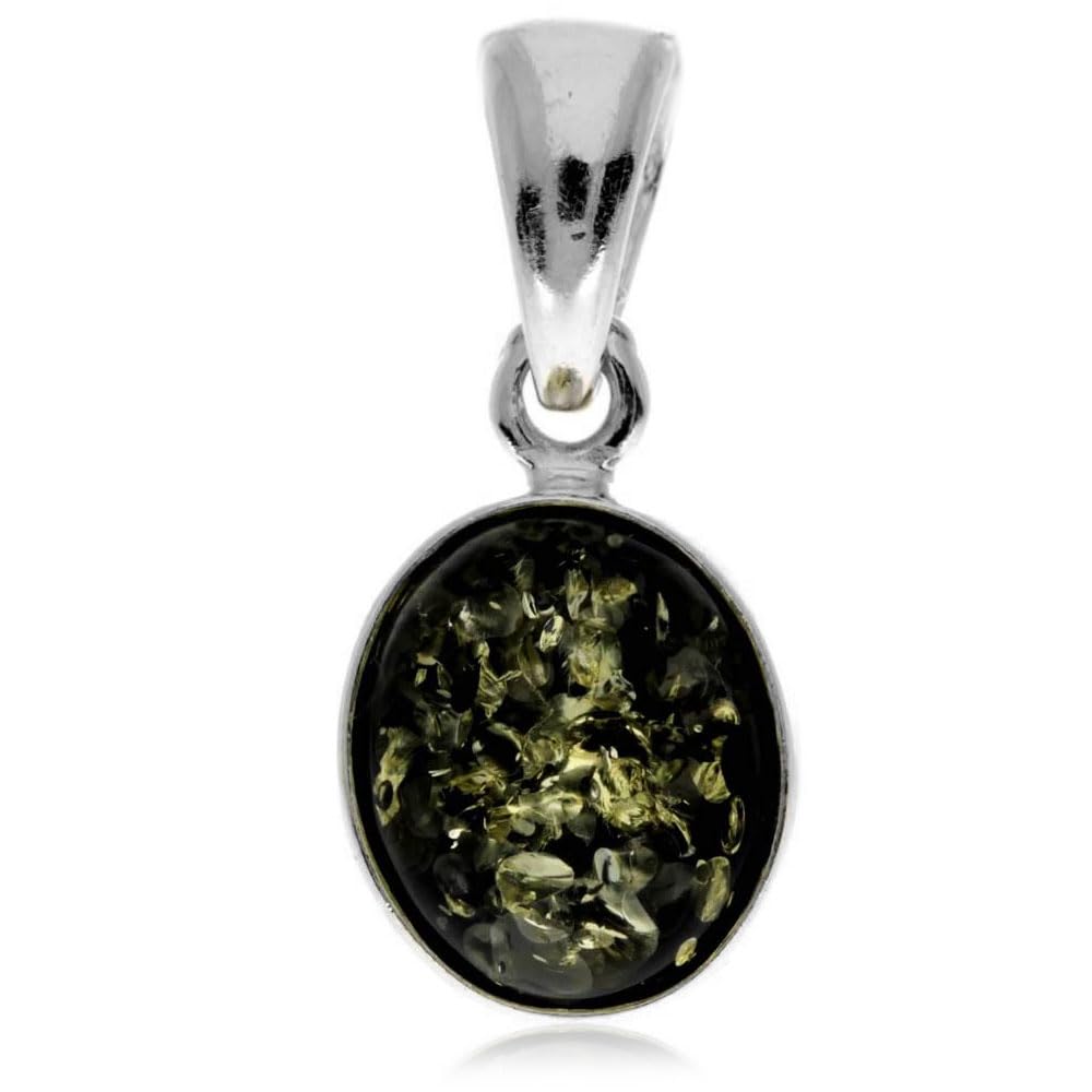 SilverAmber Jewellery Ciondolo classico in vera ambra baltica e argento sterling senza catena - 396, 2.4 x 1.1 cm, Argento sterling, Ambra verde