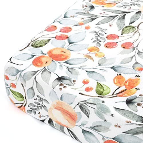 Image of GRSSDER Soft Muslin Crib Sheet 1 Pack, 100% Cotton Crib Sheets for Boys and Girls, Fit Standard Crib Mattresses 52 inch x 28 inch Safe and Snug, Stylish Cute Fruit Print