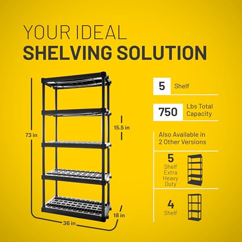 Image of Plano 5-Shelf Plastic Storage Shelves, 73 inch x 36 inch x 18 inch, 750lb Capacity, Pantry, Office, Closet and Garage Shelves, Easy to Assemble, Durable Plastic Shelving Unit