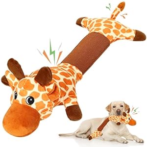 Iokheira Peluche Chien Jouet, Jouets à Couinement pour Grands Chiens, Jouet Interactif Chien, Jouets à Mâcher Adaptés Aux Chiens de Grande, Moyenne et Petite Taille（Girafe, Orange）