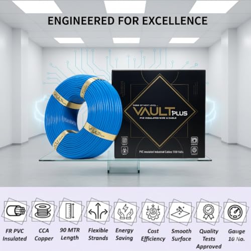Image of VAULTPlus Blue 0.75 sq mm CCA Copper Wire | 90 Meter Roll | Flexible Single Core Electrical Cable for Home & Industrial Wiring