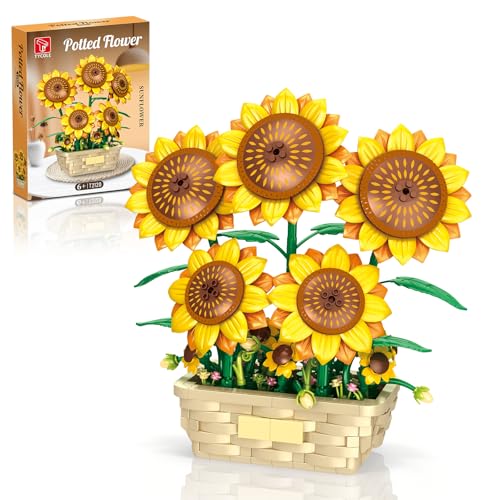 TYCOLE Tournesols Kit de Construction, 861 Pièces Fleurs en Briques, Maquette de Bouquet Botanique pour Adulte et Enfant, Décoration Maison Jardin, Cadeau Fille 7 Ans pour Anniversaire Noël