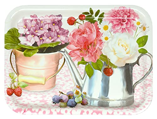 Lashuma Bandeja rectangular para servir, bandeja de melamina multicolor, diseño de peonía, bandeja de té de 31 x 23 cm Cover