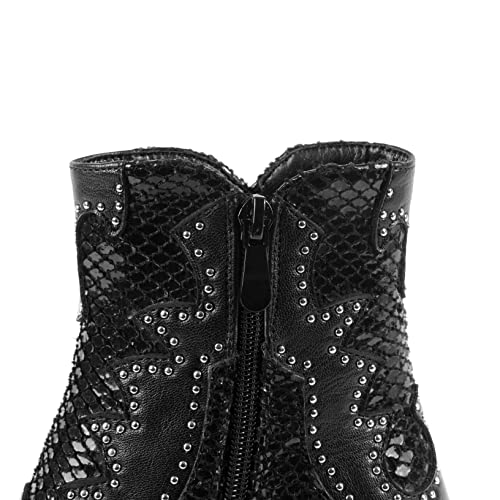 Ann Creek Women Cowboy Ankle Boots Black Cowgirl Boots Ladies Western Booties Studded Low Chunky Heel Almond Toe Chelsea Short Dress Boots Casual Block Heeled Boots Black Size 10 #TOP4