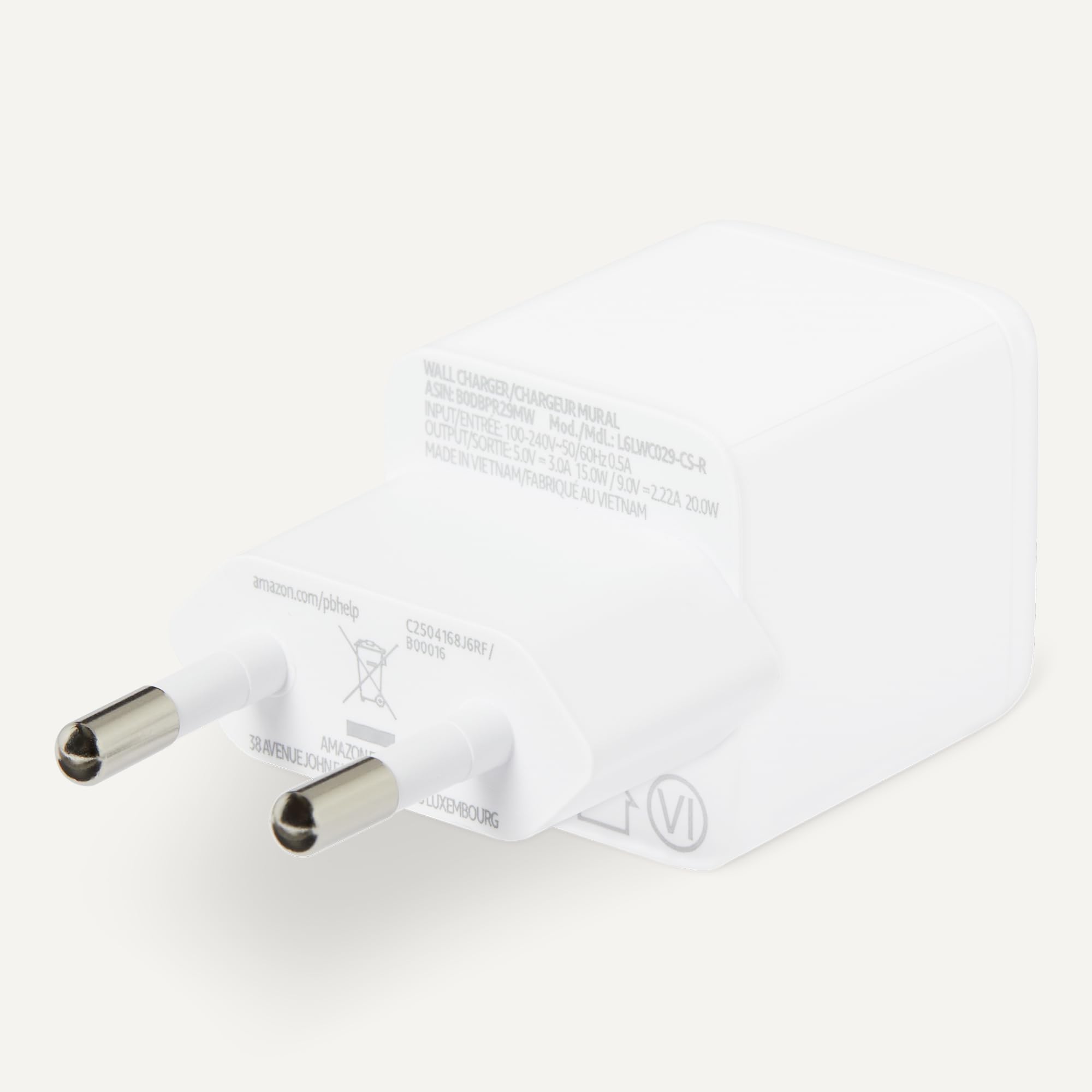 Amazon Basics Caricabatterie da Parete Nano GaN USB-C con Ricarica Rapida, 20W a 1 Porta PD 3.1 per Tablet e Smartphone, Bianco