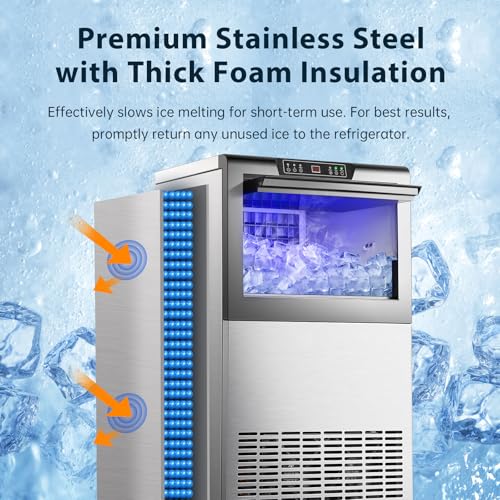 Image of Commercial Ice Maker Machine 150lbs /24H Under Counter /Freestanding | 50lbs ice storage, self-cleaning, LED digital display, blue light, for home bar and restaurant