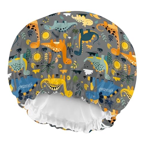 Image of Kids Satin Bonnet Dinosaur Sun Print Sleep Cap for Curly Natural Hair Double Layer Home School Travel Headgear Hair Cap Sleeping Hat Beanie for Boys Girls Toddler Children Baby