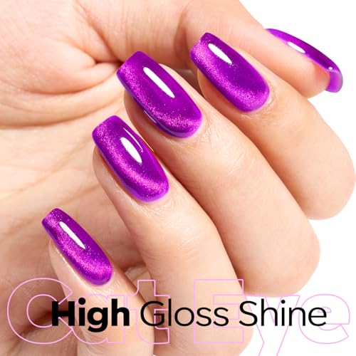 Image of modelones Cat Eye Gel Nail Polish, Purple Magnetic Nail Polish with Magnet Yellow Glitter Soak Off U V Winter Gel Polish Shimmer Nail Art Top Coat Manicure Salon DIY