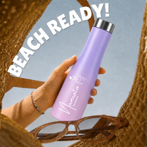 Image of Caspian Aqua Customised Stainless Steel Water Bottle 1L, with Logo Print - Personalised Water Bottle with Your Name Print for Kids Boys Girls School Office Gym- Perfect for Corporate Gifting Bloom