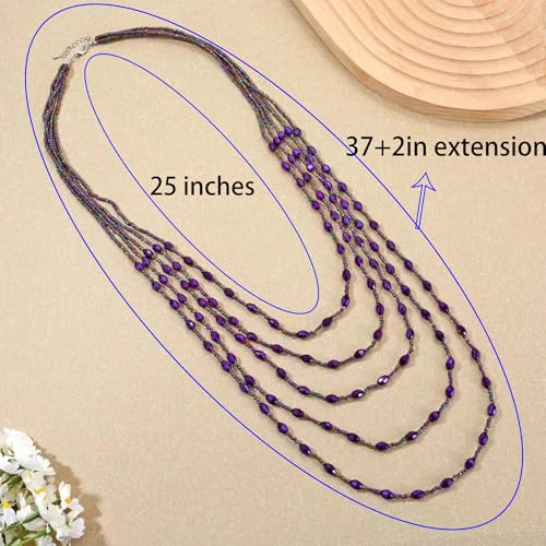 Long Layered Necklace for Women Trendy Colorful Boho Chunky Crystal Beaded Jewelry Womens Dainty Statement Fashion Necklaces Costume Bead Strand Necklace4