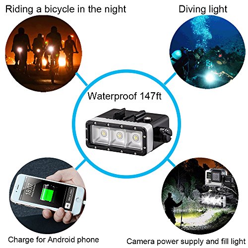 Suptig Waterproof Light High Power Dimmable 5200mAh Battery Waterproof LED Video Light Fill Night Light Diving Underwater Light for Gopro Hero 6 Hero 5 Hero 4 Hero 3+ Hero 3 and SJCAM or Yi Action