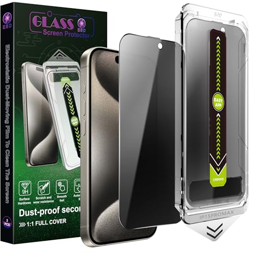 SY SHANGYAN 2-Pack Privacy Screen Protector for iPhone 16 Pro Max (6.1),9H Tempered Glass,Full Coverage,Anti-Fingerprint,Auto Dust Removal,Bubble-Free,Easy Fit
