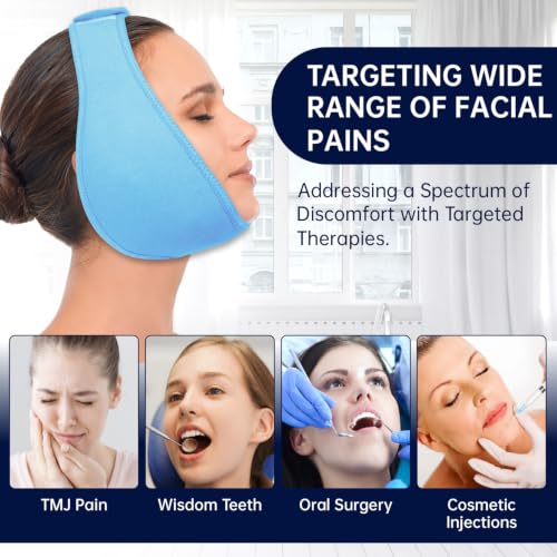 Image of Wisdom Teeth Ice Pack Head Wrap Jaw Face Ice Pack for Wisdom Teeth Extraction Toothache Pain Relief Face Oral Surgery with 4 Gel Packs for TMJ,Tonsillectomy Recovery, Cosmetic Procedure (Light Blue)
