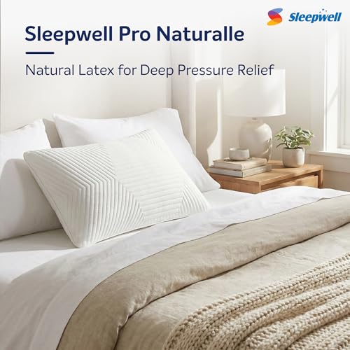 Image of Sleepwell Pro Naturalle Pillow | Neck Support & Pressure Relief | Natural Latex | Medium Soft & Odour-Free | Lightweight & Breathable | Durable Construction | Machine Wash | 24 x 16 Inches | Pack of 1