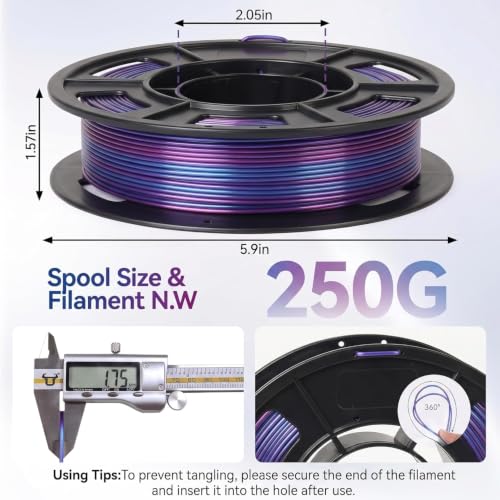 Image of 250G Silk PLA 3D Printer Filament 1.75mm Filajoy3D 3D Printing Filament Dimensional Accuracy + /- 0.03mm for Most FDM 3D Printers,Rose red Blue
