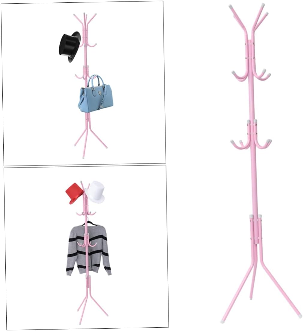 Cabilock Pink Metal Coat Rack Stand with 12 Hooks, Space-Saving Iron Hat and Clothes Hanger for Home, Bedroom, Office, and Hotel