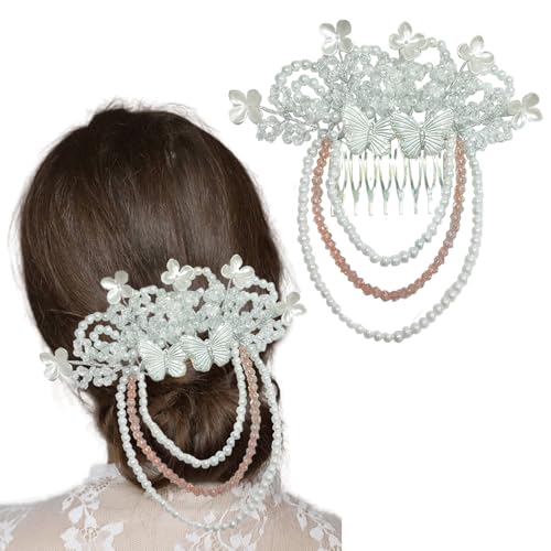 Image of TEMPERIA (1pc) Hair Accessories For Women's & Girls - Stylish Artificial Flowers & Crystal Pearls Bun Juda Bridal Brooch for Hairstyle & Decoration - Pins & Clips for Style of Bride (Pink & White)