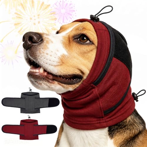 Image of IECOii Small Ear Wrap Dog Ear Cover for Noise Protecion(Red,Small) | Doggie Calming Hoodie for Anxiety Relief in Thunder Firework Breathable Soft No Shake Adjustable Patches for Dogs Hematoma