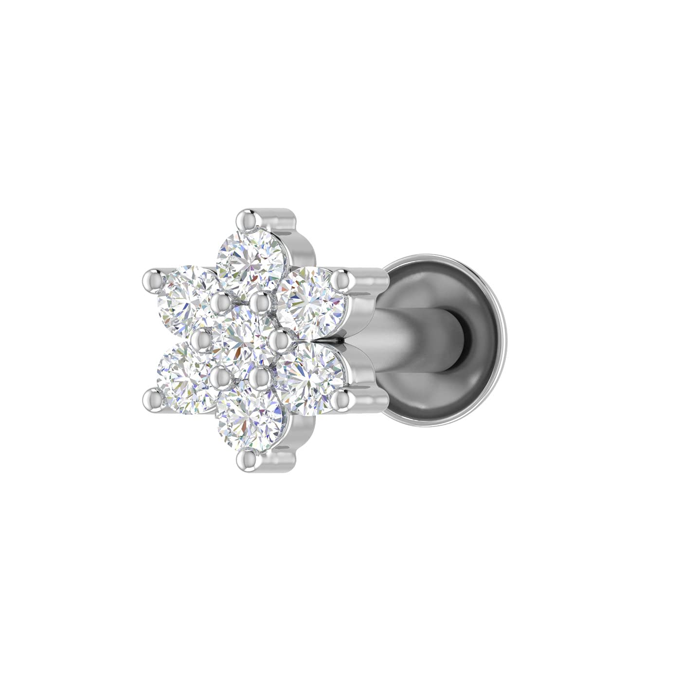0.04 to 0.15 Carat 7-Stone Natural Diamond Nose Pin Screw Back Cluster Nose Stud in 18K Gold Gift for Women