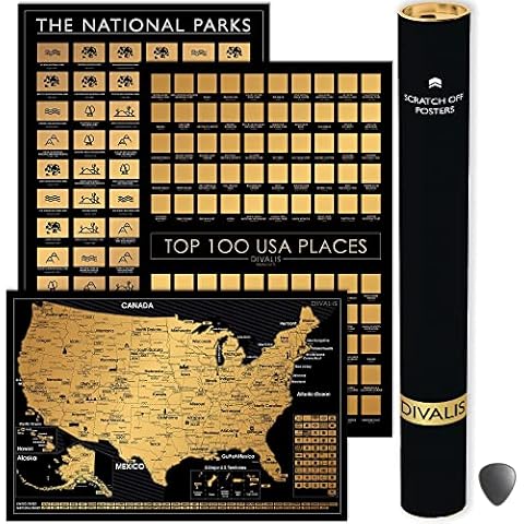 3 in 1 Gift Set,Scratch off National Parks Poster,Scratch off USA Map,Scratch off Destinations of the United States Poster,Travel Tracker to Mark Your Travels,Bundle of Three Cover