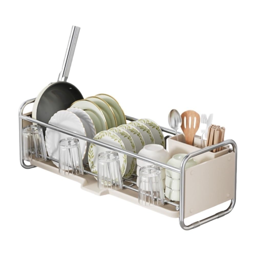 Goxyffmnv Countertop Drain Rack, Dish Storage Rack, Kitchen Organizer, Dish Rack with Drain Tray, Multifunctional Storage Stand for Sink Side, Kitchen Countertop(White)