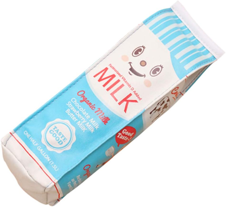 Funny live Cute Milk Shape Pencil Case, Large Capacity Milk Carton Pencil Cases Cosmetic Bag Waterproof PU Pencil Holder Pen Pouch Stationery Organizer (Light Blue)