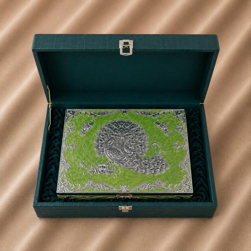 Image of Diviniti Decorative Silver Embossed Dry Fruit Box with 4 Compartments | Premium Green Decorative Gift Box for Dry Fruits, Nuts, Chocolates & Sweets | Elegant Home Decor & Festive Gift Storage Box
