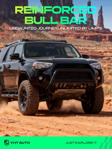 Image of YHTAUTO 3.5 inch Bull Bar Push Bar with Skid Plate Light Mount Fit Ram Models, 1500 2019-2024, Alloy Steel Brush Guard for Truck Front Bumper Off Road Accessories