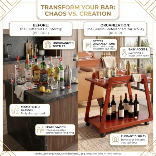 Image of Premium Solid Wood Multipurpose Kitchen Trolley & Serving Cart with Wheels | Portable Side Table for Living Room & Office | Stylish Wooden Furniture with Smooth Rolling Casters-Walnut