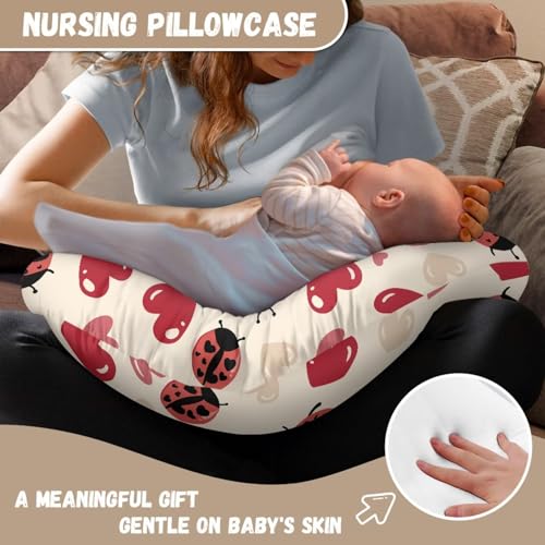 Image of Ladybug Love Nursing Pillow Cover Breathable Neutral Breastfeeding Pillow Cover Easy to Clean Soft Removable Pillow Cover for Infant Snug