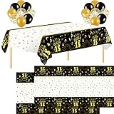 TURSTIN 2 Pack 18th Birthday Tablecloth Table Cover Plastic Black Gold Happy 18th Birthday...