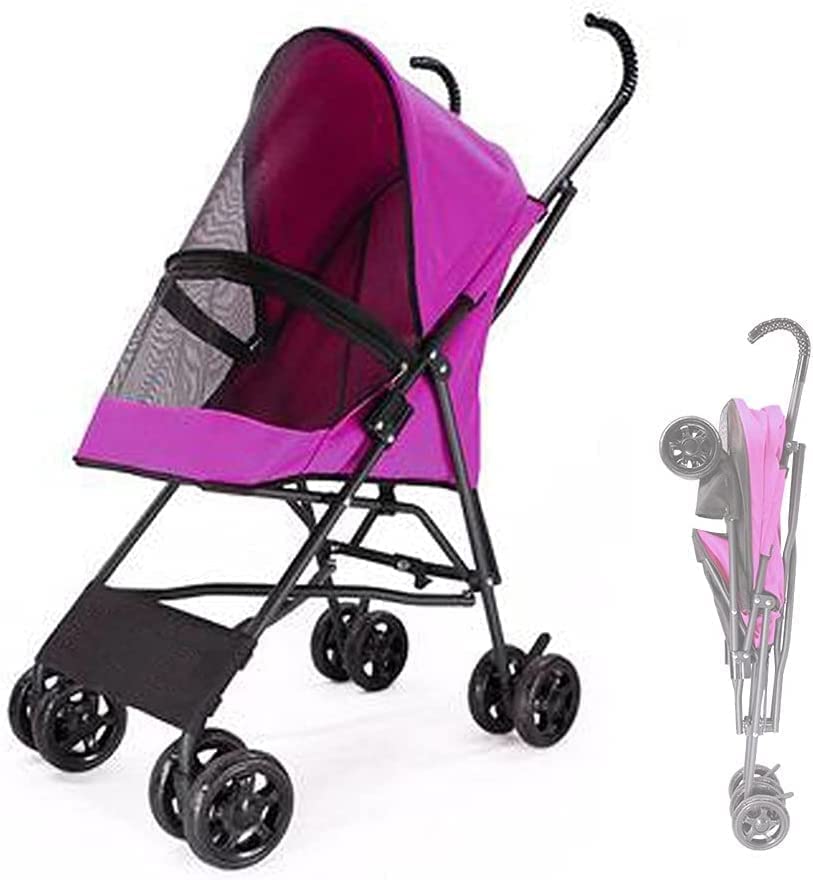 Cochecitos para Perros Transpirables Cochecitos para Mascotas para Perros pequeños Estructura de Paraguas Pesos Ligeros Transportín para Cachorros y Gatitos para Perros pequeños (Rojo Rosa)